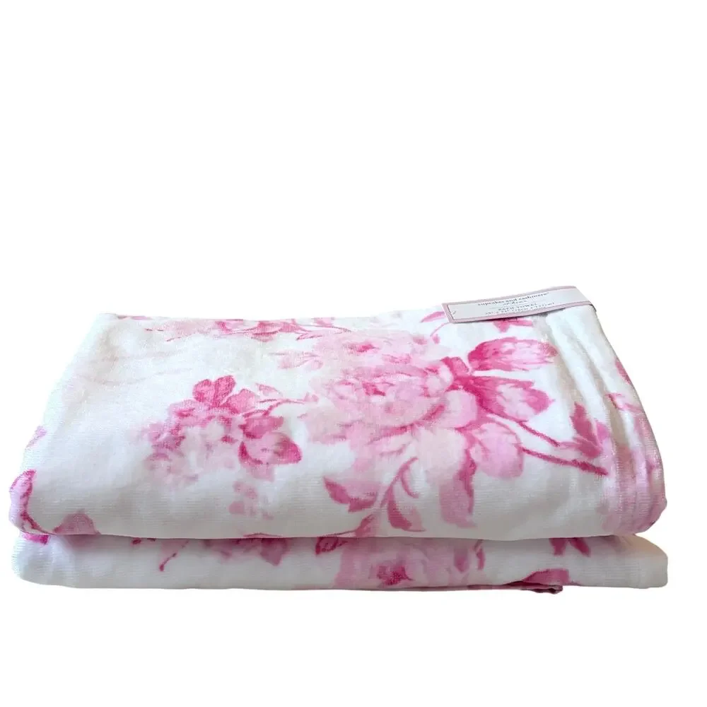 Cupcakes & Cashmere Pink Floral Towel Set- 2 Hand & 2 Bath Towels Cotton NEW